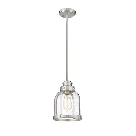 Z-Lite Burren 1 Light Mini Pendant, Brushed Nickel And Clear Seedy 337MP-BN